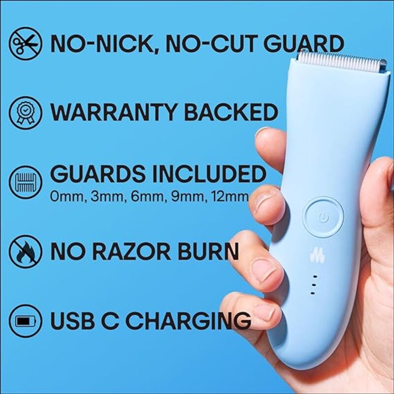 Meridian Body Hair Trimmer for Men & Women, USB-C Rechargeable, Waterproof, Color: Sky (Blue)